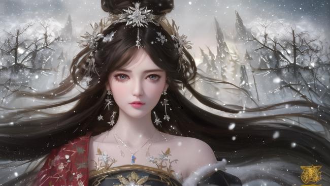 雪中仙子汉服写真，飘雪古风唯美画面