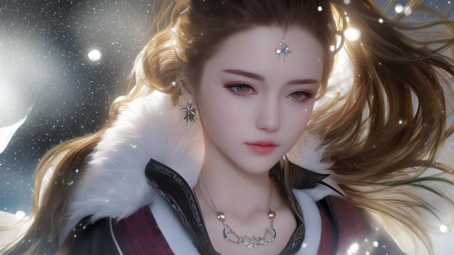 银发少女雪夜幻想写真