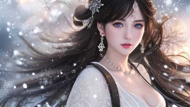 雪中仙子水墨动漫插画