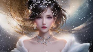 冰雪女神肖像：星尘中的仙姿幻影