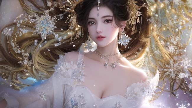 冰雪仙子华丽肖像插画