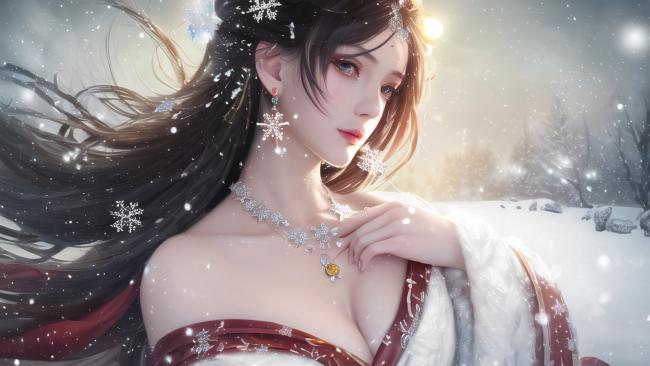 雪中仙子古风写真，红衣飘雪意境唯美