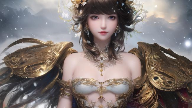 雪域金甲女神：奇幻写实风角色插画