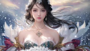 冰雪女神插画，梦幻仙气十足