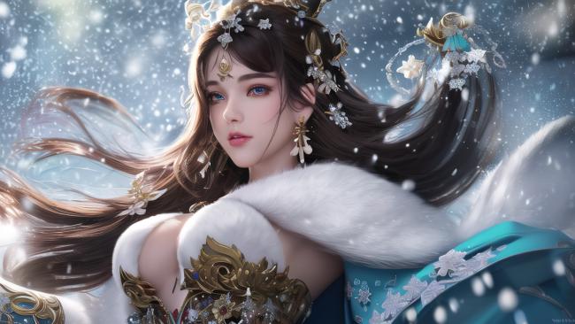 雪中仙姬水墨动漫图