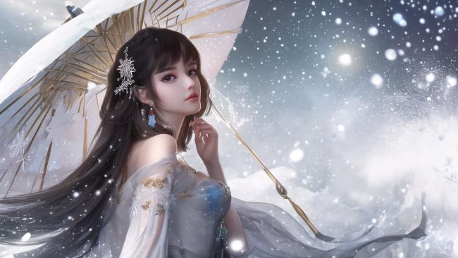雪中仙子持伞图｜古风仙侠玄幻风格