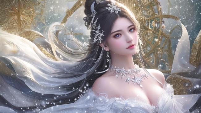 冰雪仙子幻境插画，玄幻风格唯美写真