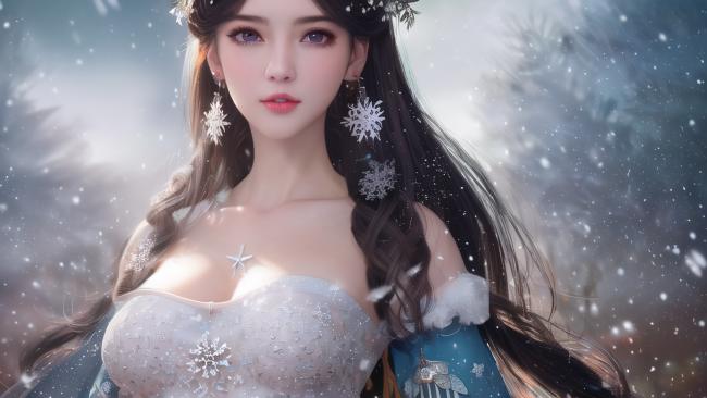 雪中仙子写真：冰晶华服梦幻飘雪