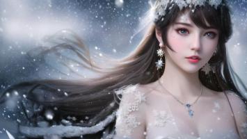 雪中仙子写真：飘雪长发与冰雪华服