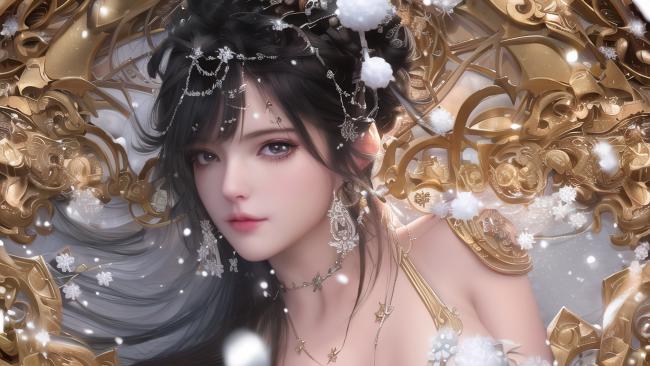 金饰雪舞古风仕女图