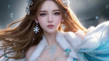 冰雪女神3D写实肖像，飘雪中的仙子之美