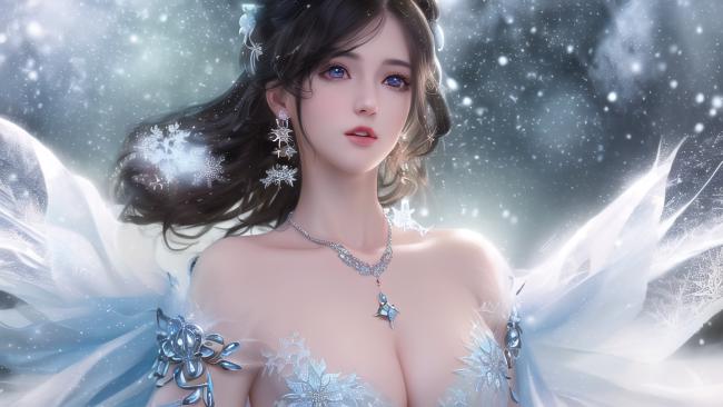冰雪仙子羽翼飘雪插画