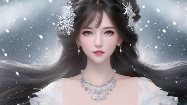 雪中仙子水墨动漫肖像图