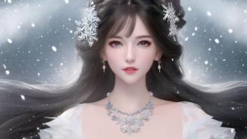 雪中仙子水墨动漫肖像图