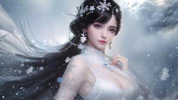 冰雪仙子肖像：飘雪中的绝美少女