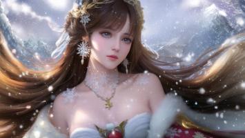 雪中仙子插画：冷艳女神立雪山