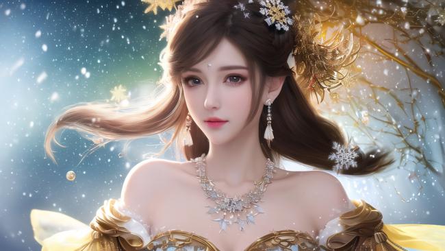 雪中仙子：金色华服的玄幻少女