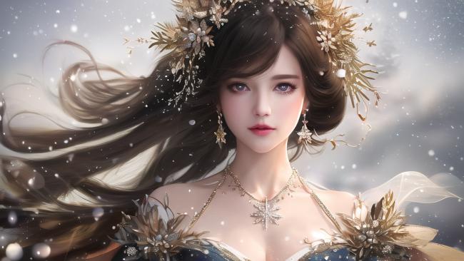 冰雪仙子奇幻肖像图