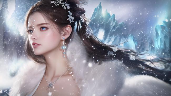 冰雪仙子肖像：冷艳绝美，雪中凝眸