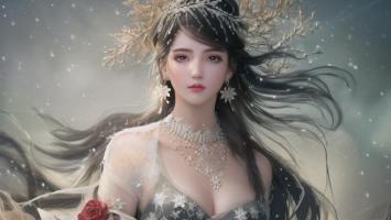 冰雪仙子持玫瑰写真图