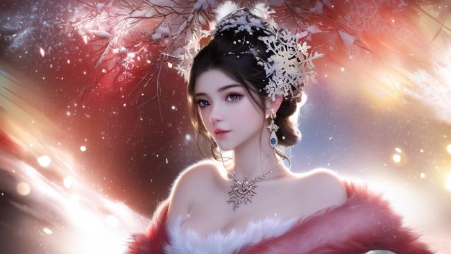 雪夜仙子：仙侠玄幻风绝美古装少女插画