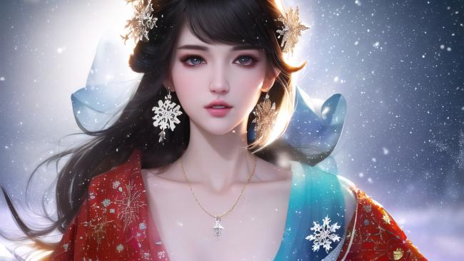 古风仙女雪中飞舞，仙气缭绕如梦似幻