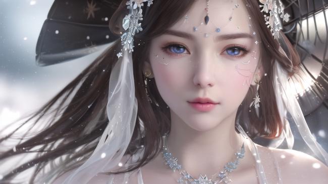 仙侠少女冰雪幻境特写