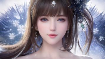 冬日精灵少女水墨动漫肖像