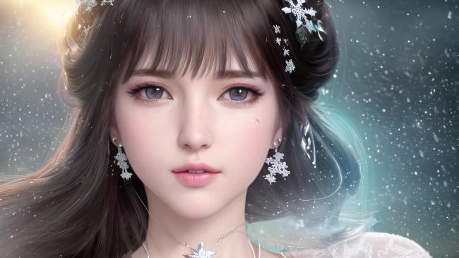 雪中仙子：精致写实少女肖像