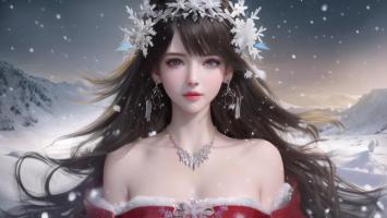 雪山仙子写真：红裙少女雪中绝美肖像