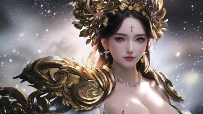 仙侠女神金冠雪景图