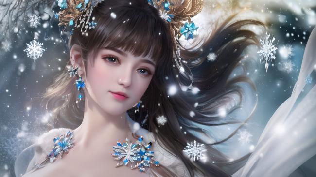 雪中仙子冰晶华服写实图