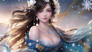 冰雪女神写实肖像，8K高清梦幻雪景