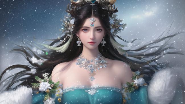 雪中仙子水墨动漫图