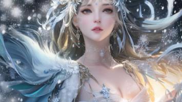 冰雪女神飘雪写真 3D渲染梦幻场景