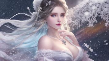 冰雪仙子写真：银发少女雪中静立