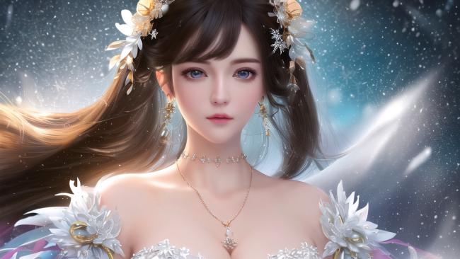 冰雪仙子写真：冷艳蓝眸少女在星雪中绽放