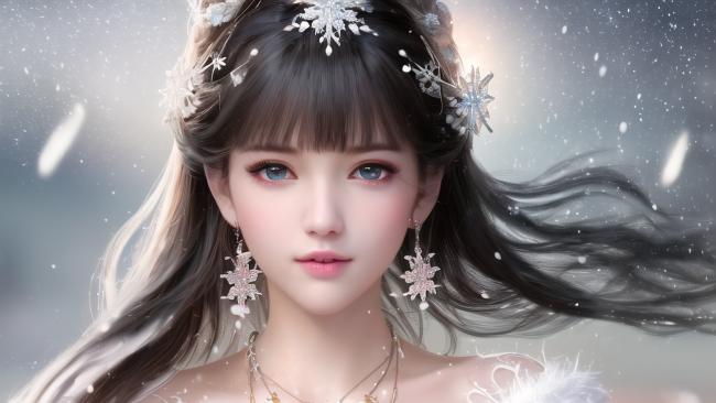 雪中仙子写真：冷白梦幻美人肖像