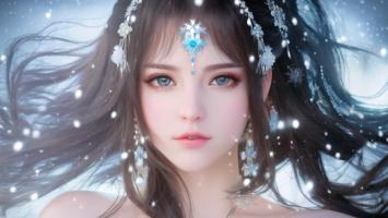 冰雪仙子肖像：冷艳绝美，雪花纷飞的梦幻时刻