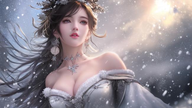 雪中女神写真：银装华服飘雪美人