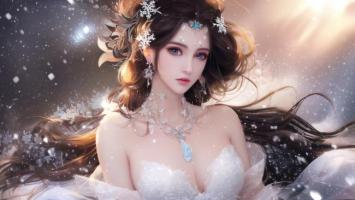 冰雪仙子肖像：梦幻光影中的冰晶女神