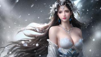 雪中仙子：冰雪华服幻境插画