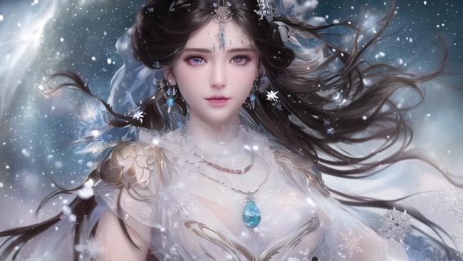 雪中仙子水墨动漫风插画