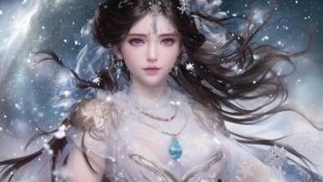 雪中仙子水墨动漫风插画