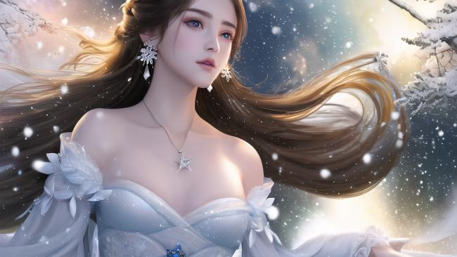 雪中仙子飘逸礼服插画 ️