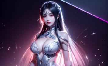 赛博朋克女战士霓虹光影插画