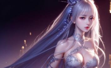 银发仙侠少女3D渲染肖像图