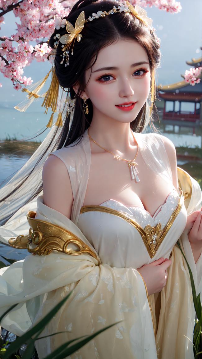 樱花下的汉服仕女：工笔重彩古风美人图