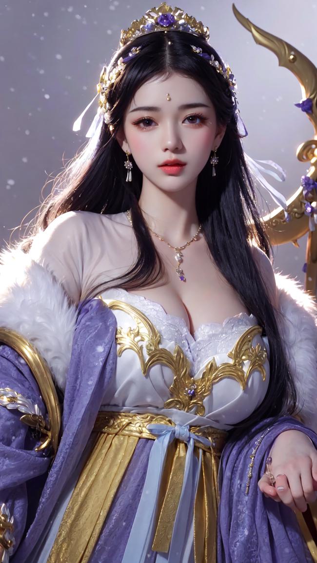 紫金仙姬雪中伫立，写实风仙侠美人图