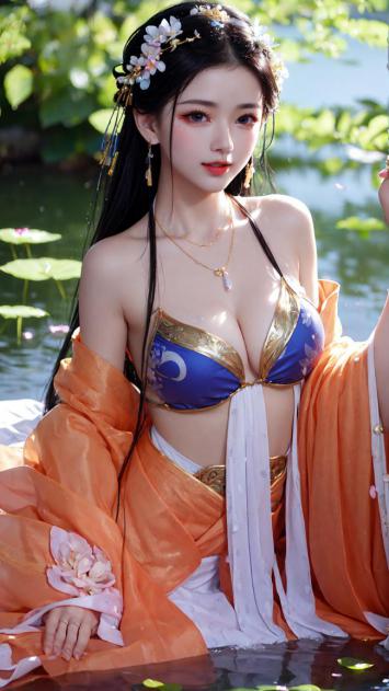 古风仕女荷塘写真，华服飘逸光影柔美